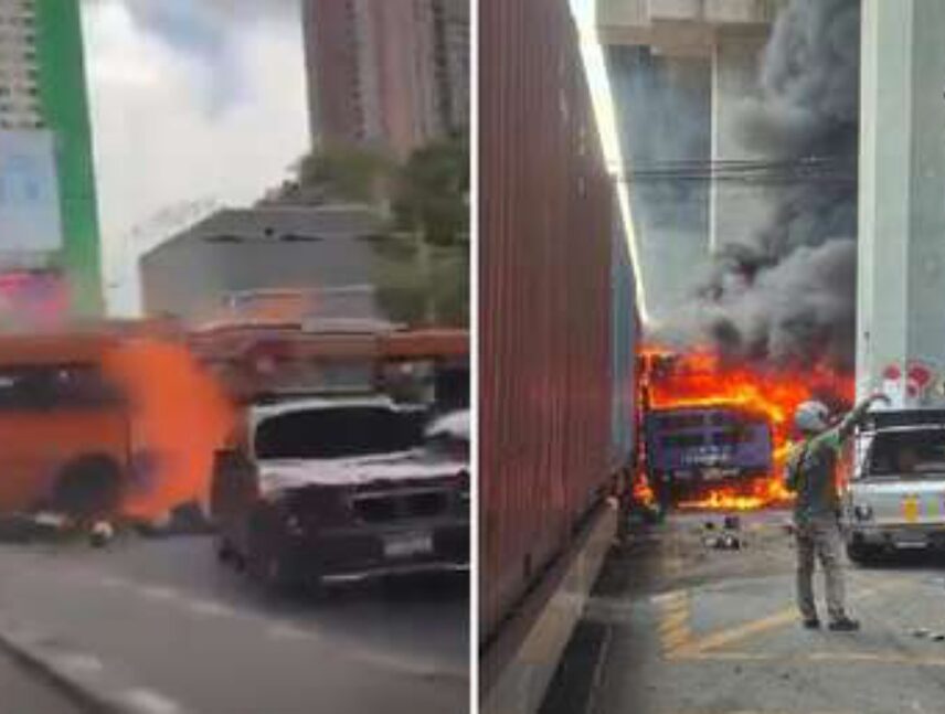 Un tren arrolla e incendia un autobús en pleno centro de Bangkok