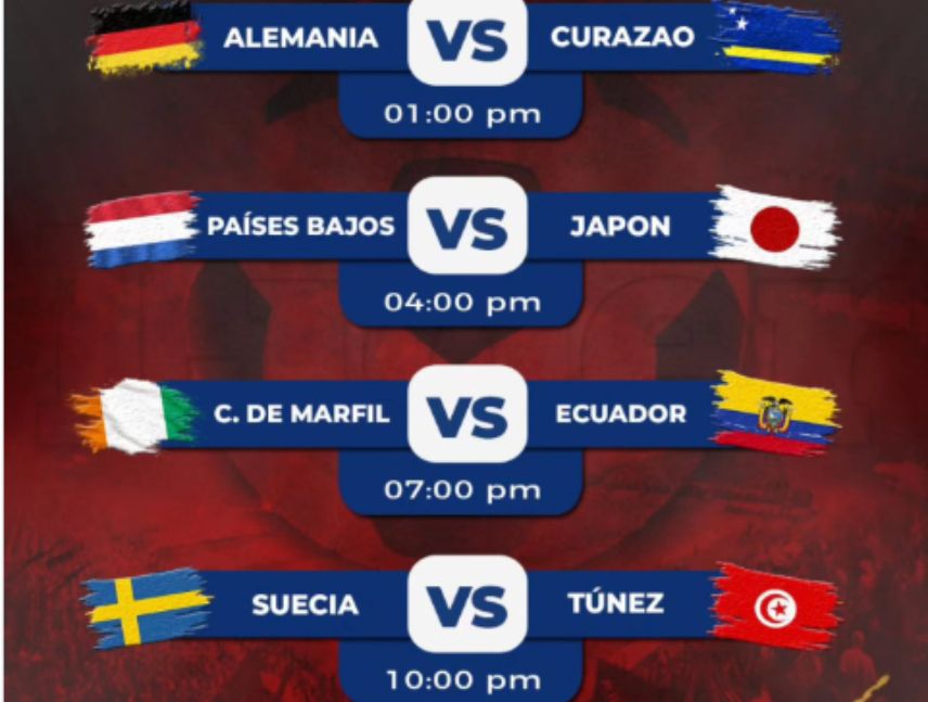 partidos del mundial de fútbol para hoy