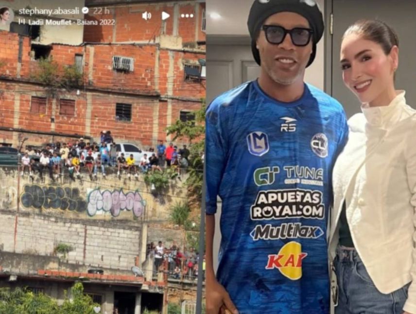 Stephany Abasali y Ronaldinho posan juntos