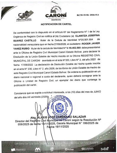 Cartel de notificación.