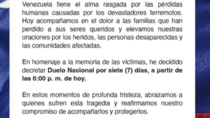 Decretan duelo nacional