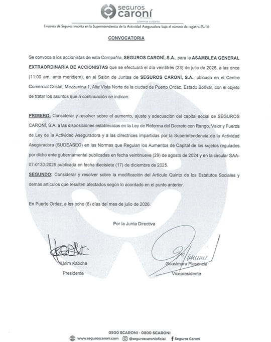 Convocatoria Seguros Caroní