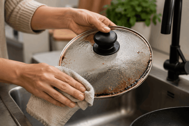 Cómo limpiar tapas de sartén con borde grasiento