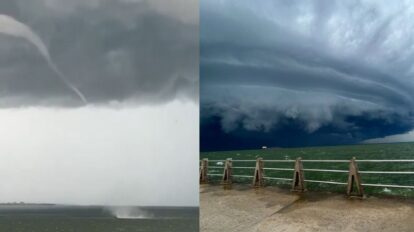 Tromba lacustre se forma sobre el Lago de Maracaibo