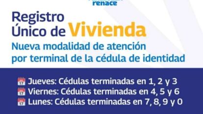 Registro Único de Vivienda se hará por terminal de cédula