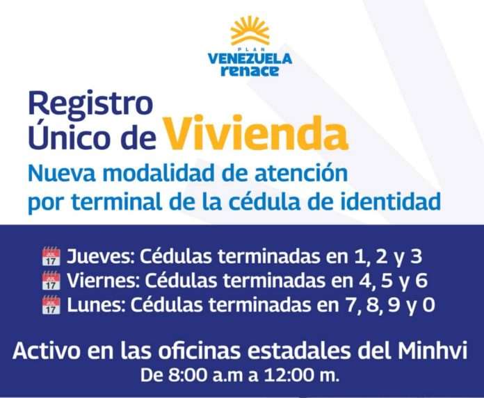 Registro Único de Vivienda se hará por terminal de cédula