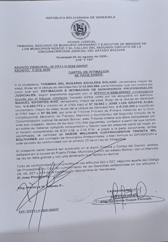 CARTEL DE NOTIFICACIÓN