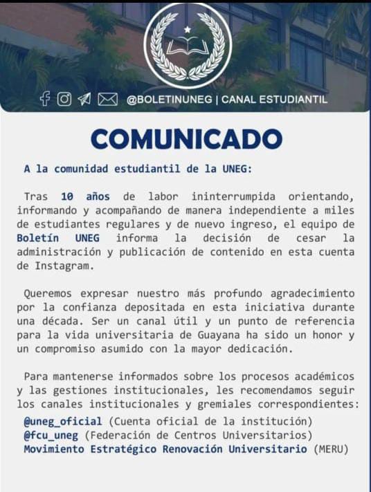 El Boletín Uneg dejará de funcionar.