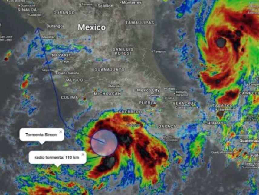 Tormenta tropical Simón y huracán Isaías amenazan a México con lluvias torrenciales y fuertes vientos.