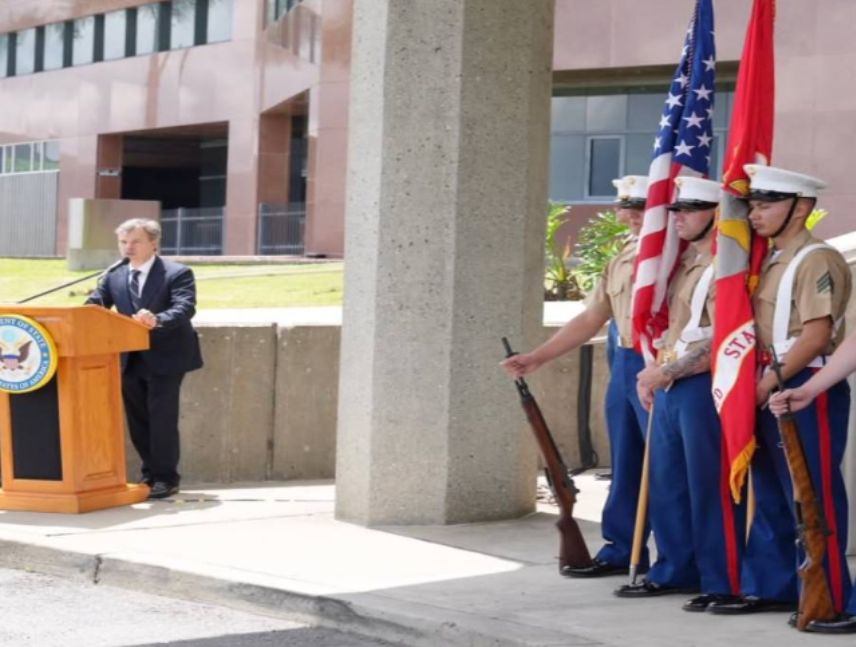 Acto de reactivación del destacamento de seguridad de Marines de Estados Unidos en Caracas.