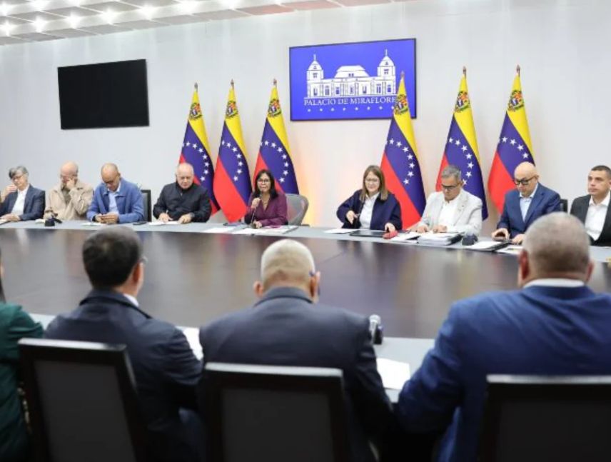 Delcy Rodríguez durante declaraciones sobre la devolución del oro venezolano retenido en el Banco de Inglaterra.
