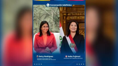 Delcy Rodríguez sostiene conversación con la presidenta de Perú