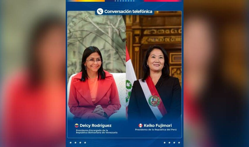 Delcy Rodríguez sostiene conversación con la presidenta de Perú