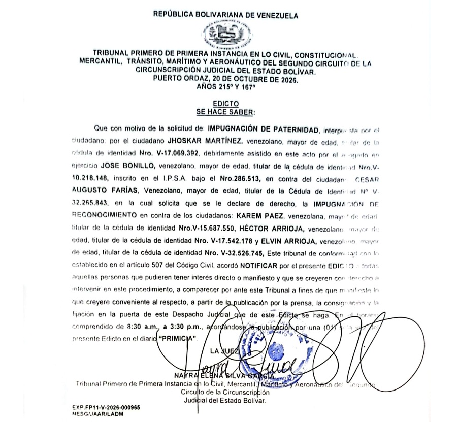 edicto impugnación de paternidad