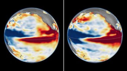 La Nasa compara el fenómeno El Niño en varios años.